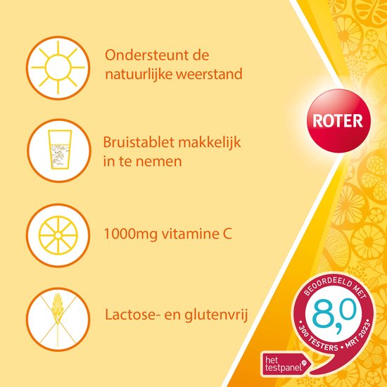 Roter Vitamine C 1000mg bruis - Hoge dosering vitamine C ter ondersteuning van je weerstand - 40 bruistabletten met citroensmaak - afbeelding 8