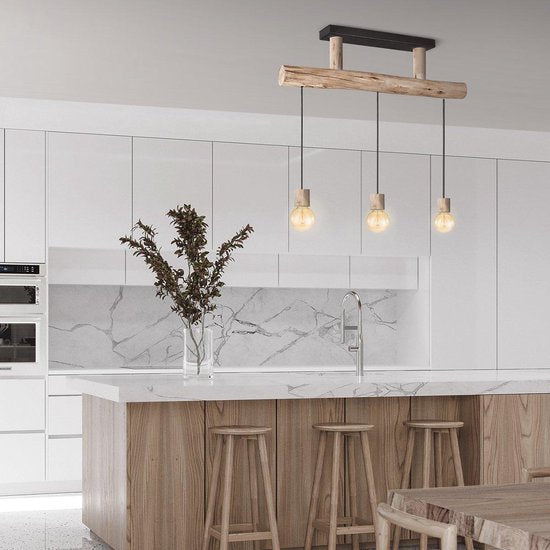 Home Sweet Home - Landelijke Hanglamp Billy - geschikt voor E27 LED lichtbron - 3 lichts hanglamp gemaakt van Hout - 60/18/127cm - Pendellamp - afbeelding 6