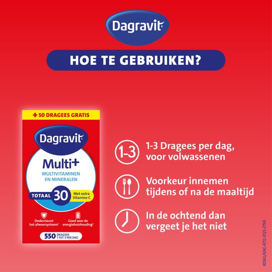 Dagravit Totaal 30 Multivitaminen Voordeelverpakking - Vitamine A, C en het mineraal selenium ondersteunen het afweersysteem - 550 dragees - afbeelding 4
