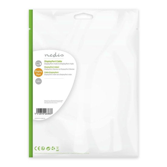 DisplayPort-Kabel - DisplayPort Male - DisplayPort Male - 4K@60Hz - Vernikkeld - 2.00 m - Rond - PVC - Zwart - Polybag - afbeelding 5