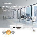 Nedis DisplayPort-Adapter - Mini-DisplayPort Male - DVI-D 24+1-Pins Female / HDMI Output / VGA Female 15p - 4K@60Hz - Vernikkeld - Schakelbaar - 0.20 m - Rond - ABS - ABS - Wit - Polybag - afbeelding 2
