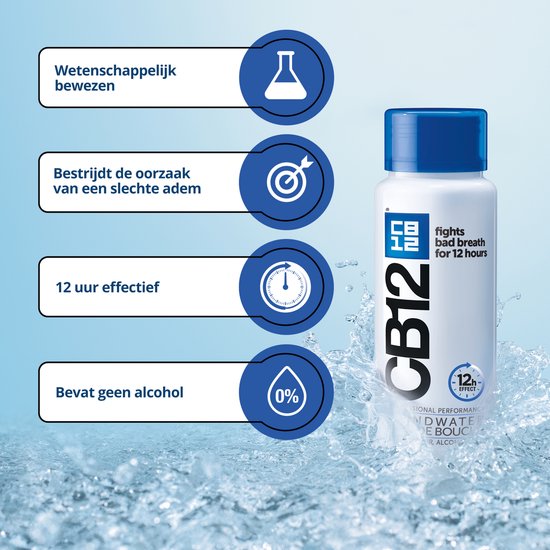 CB12 Original Mondwater - Beschermt 12 uur lang tegen een slechte adem - Met Fluoride voor bescherming tegen gaatjes - Frisse mentholsmaak - Alcoholvrije mondspoeling - 250ml - afbeelding 3