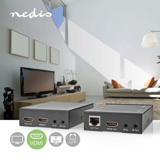Nedis HDMI-Extender - Over Cat6 - tot 60 m - 4K@60Hz - 18 Gbps - Metaal - Antraciet - afbeelding 7