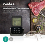 Nedis Vleesthermometer - Alarm / Draadloos / Temperatuurinstelling / Timer - LCD-Scherm - 0 - 250 °C - Zwart - afbeelding 2
