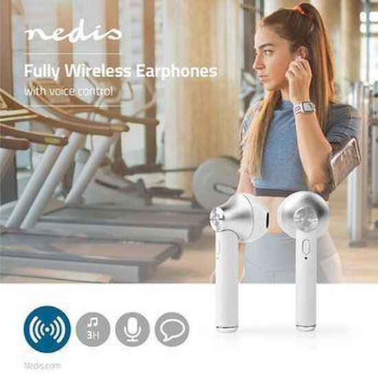 Volledig Draadloze Oordopjes - Bluetooth - Maximale batterijduur: 2.5 uur - Drukbediening - Charging case - Ingebouwde microfoon - Ondersteuning voor spraakbesturing - Wit - afbeelding 6