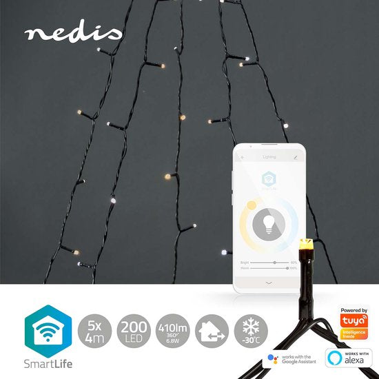 Nedis SmartLife-kerstverlichting - Boom - Wi-Fi - Warm tot Koel Wit - 200 LED's - 20.0 m - 5 x 4 m - Android / IOS - afbeelding 6