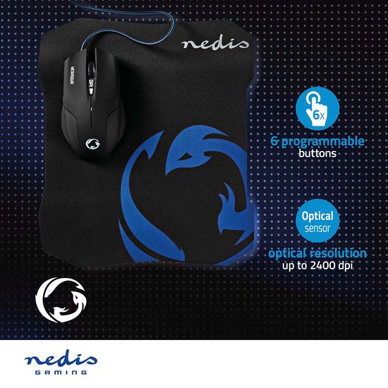 Nedis Gaming Muis & Muismat – Bedraad – 2400 DPI – Optisch – Ergonomisch – Zwart - afbeelding 6