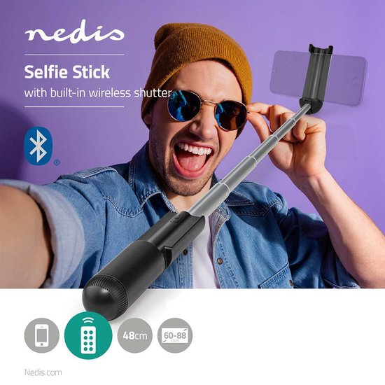 Nedis Bluetooth Selfie Stick - Maximale schermgrootte: 3.54 " - Gevouwen lengte: 15 cm - Uitgevouwen lengte: 48 cm - Maximaal draagvermogen: 400 g - Batterij Gevoed - afbeelding 5