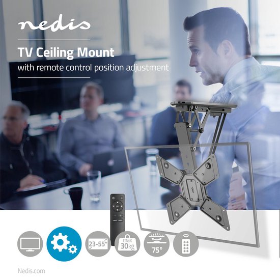 Nedis Gemotoriseerde TV-plafondbeugel - 23 - 55 " - Maximaal schermgewicht: 30 kg - Kantelbaar - Maximale plafondafstand: 663 mm - Minimale plafondafstand: 108 mm - Afstandbestuurbaar - Staal - Zwart - afbeelding 6