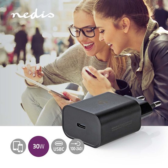 Nedis Oplader - 30 W - PD3.0 27W / PD3.0 30W / QC3.0 - 1.5 / 2.0 / 2.5 / 3.0 A - Outputs: 1 - USB-C - Automatische Voltage Selectie - Zwart - afbeelding 2