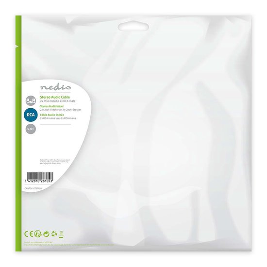 Nedis Stereo-Audiokabel - 2x RCA Male - 2x RCA Male - Vernikkeld - m - Rond - Zwart - afbeelding 61