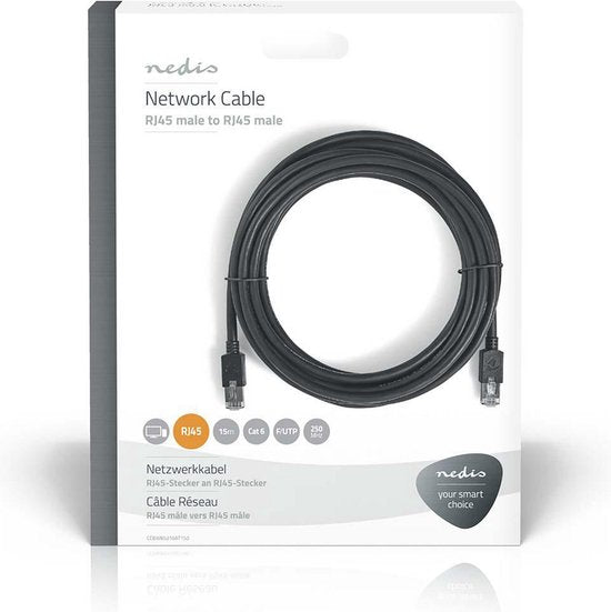 Nedis CAT6 Netwerkkabel - RJ45 Male - RJ45 Male - F/UTP - 15.0 m - Rond - LSZH / PVC - Antraciet - Window Box - afbeelding 2