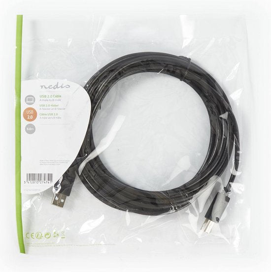 Nedis USB-kabel m USB A USB B Zwart - afbeelding 3