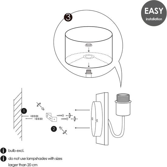 Home Sweet Home - Moderne wandlamp Concrete voor lampenkap - Beton - 13/13/12cm - gemaakt van Metaal - geschikt voor E27 LED lichtbron - voor - afbeelding 3