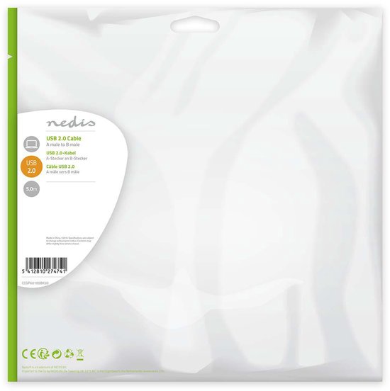 Nedis USB-kabel m USB A USB B Zwart - afbeelding 2