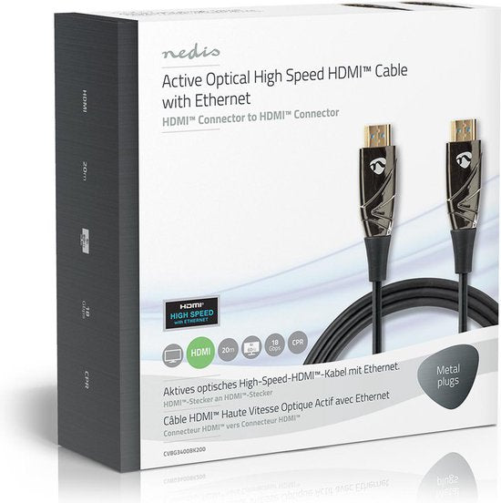 Nedis Actieve Optische High Speed HDMI-Kabel met Ethernet - HDMI Connector - HDMI Connector - 4K@60Hz - 18 Gbps - 20.0 m - Rond - PVC - Zwart - Gift Box - afbeelding 5