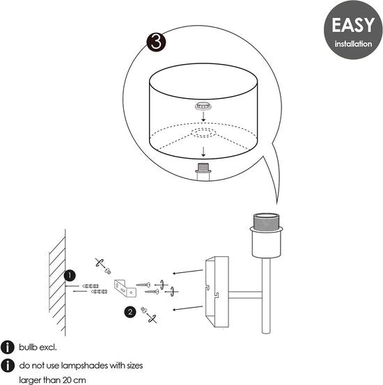 Home Sweet Home - Wandlamp Mati voor lampenkap - Geborsteld staal - 10/10/18cm - gemaakt van Metaal - geschikt voor E27 LED lichtbron - voor lampenkap met doorsnede max.20cm - afbeelding 12