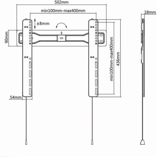 Nedis Vaste TV-Muurbeugel - 32 - 55 " - Maximaal schermgewicht: 35 kg - Minimale muurafstand: 18 mm - Staal - Zwart - afbeelding 9