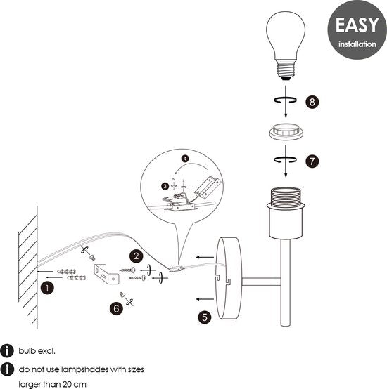 Home Sweet Home - Wandlamp Mati voor lampenkap - Geborsteld staal - 10/10/18cm - gemaakt van Metaal - geschikt voor E27 LED lichtbron - voor lampenkap met doorsnede max.20cm - afbeelding 8