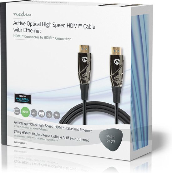 Nedis Actieve Optische High Speed HDMI-Kabel met Ethernet - HDMI Connector - HDMI Connector - 4K@60Hz - 18 Gbps - 20.0 m - Rond - PVC - Zwart - Gift Box - afbeelding 4