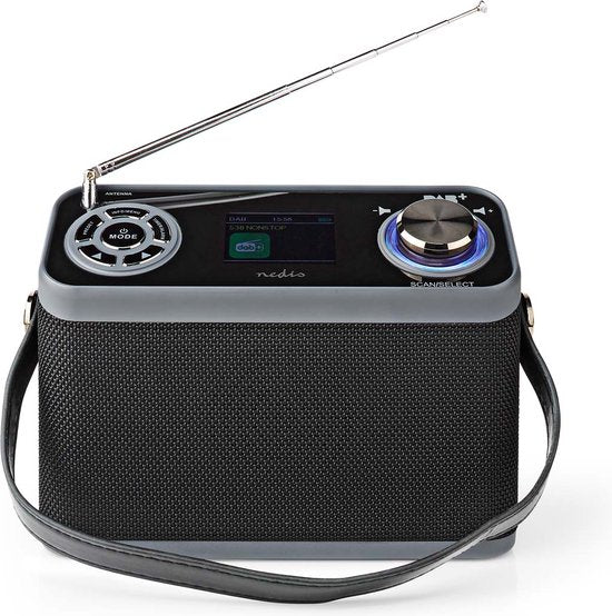 Nedis DAB+ Radio - Tafelmodel - DAB+ / FM - 2.40 " - Kleurenscherm - Batterij Gevoed / Netvoeding - Digitaal - 24 W - Bluetooth - Koptelefoonoutput - Wekkerfunctie - Slaaptimer - IP20 - Handvat - Zwart - afbeelding 1