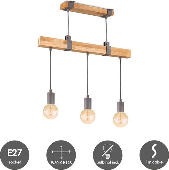 Home Sweet Home - Landelijke Hanglamp Denton - geschikt voor E27 LED lichtbron - 3 lichts hanglamp gemaakt van Hout - 60/14/128cm - Pendellamp geschikt voor woonkamer, slaapkamer en keuken - afbeelding 10