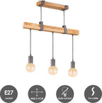 Home Sweet Home - Landelijke Hanglamp Denton - geschikt voor E27 LED lichtbron - 3 lichts hanglamp gemaakt van Hout - 60/14/128cm - Pendellamp geschikt voor woonkamer, slaapkamer en keuken - afbeelding 10