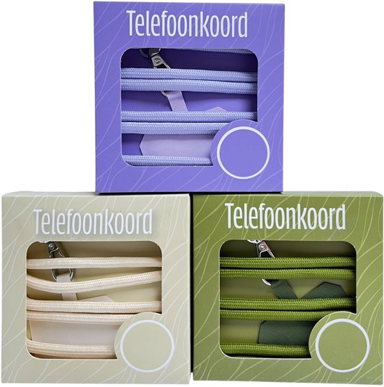 Telefoonkoord 3 stuks in 3 verschillende kleuren, lengte is aanpasbaar naar wens. - afbeelding 1