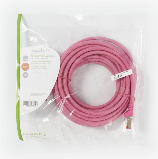 Nedis CAT6 Netwerkkabel - RJ45 Male - RJ45 Male - S/FTP - 7.50 m - Rond - LSZH - Roze - Polybag - afbeelding 3