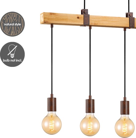 Home Sweet Home - Landelijke Hanglamp Denton - geschikt voor E27 LED lichtbron - 3 lichts hanglamp gemaakt van Hout - 70/14/128cm - Pendellamp - afbeelding 9