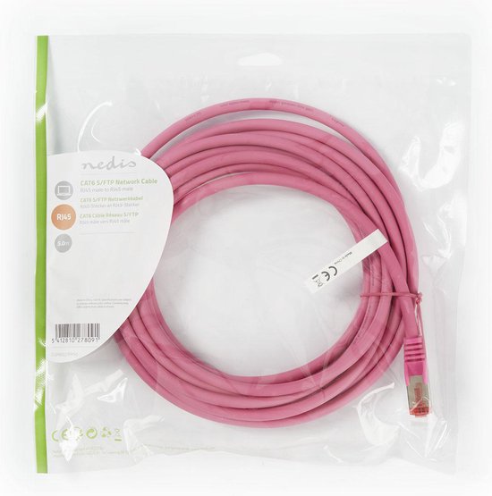Nedis CAT6 Netwerkkabel - RJ45 Male - RJ45 Male - S/FTP - 5.00 m - Rond - LSZH - Roze - Polybag - afbeelding 3