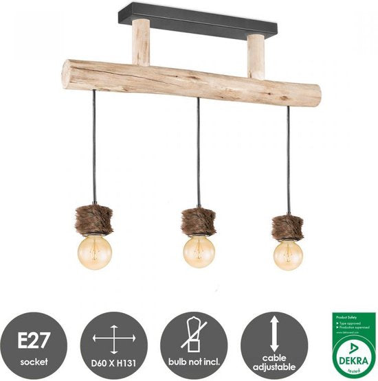 Home Sweet Home - Landelijke Hanglamp Furdy - geschikt voor E27 LED lichtbron - 3 lichts hanglamp gemaakt van Hout - 60/60/131cm - Pendellamp - afbeelding 9