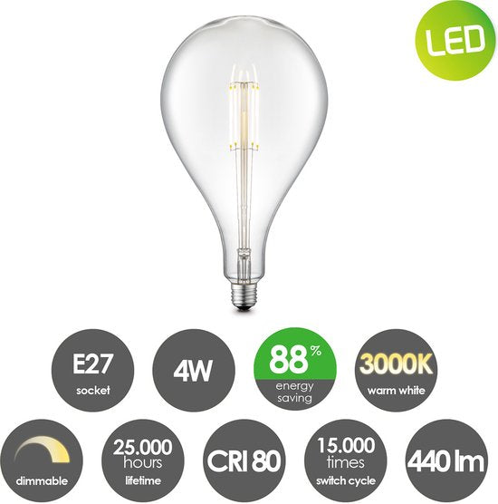 Home Sweet Home - Edison Vintage E27 LED filament lichtbron Carbon - Helder - 16/16/29cm - G160 Ovaal - Retro LED lamp - Dimbaar - 4W 440lm 3000K - - afbeelding 4