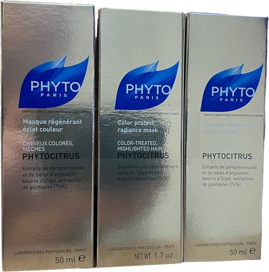 Multibundel 3x Phyto Paris Phytocitrus Haarmasker Glans en Kleurherstellend Masker 50 ml - afbeelding 1