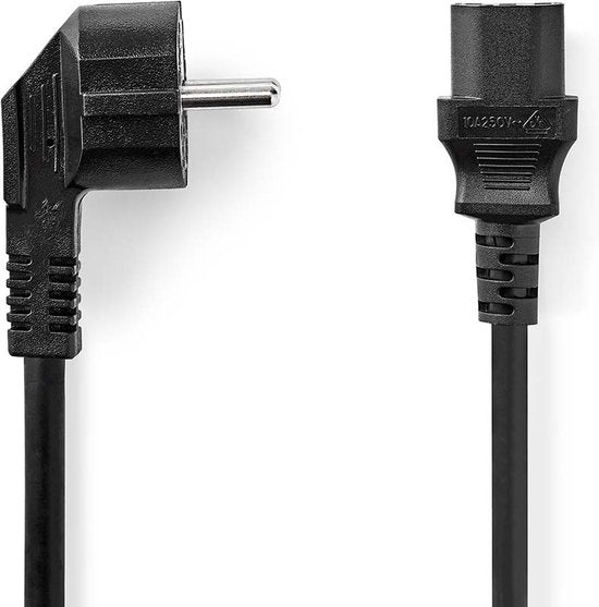Nedis Stroomkabel - Type F (CEE 7/7) Male - IEC-320-C13 - Gehoekt - Recht - Vernikkeld - 2.00 m - Rond - PVC - Zwart - Label - afbeelding 4