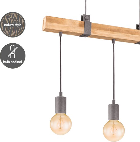 Home Sweet Home - Landelijke Hanglamp Denton - geschikt voor E27 LED lichtbron - 3 lichts hanglamp gemaakt van Hout - 60/14/128cm - Pendellamp geschikt voor woonkamer, slaapkamer en keuken - afbeelding 11