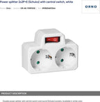 Doorvoerstekker met schakelaar - 2x - Schuko - splitter - verdeelstekker - Wit - afbeelding 3