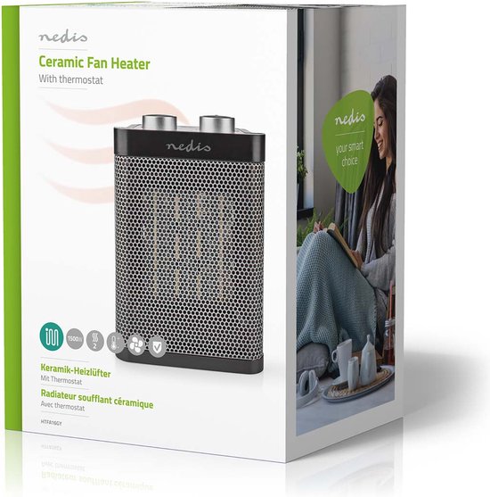 Nedis Keramische PTC-Ventilatorkachel - 1000 / 1500 W - 2 Verwarmingsmodi - Instelbare thermostaat - Oververhittingsbeveiliging - Omvalpreventie - afbeelding 5