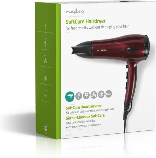Nedis Föhn - 2000 W - Concentrator / Verdeler - 3 Warmte Standen - 2 Snelheden - Oververhittingsbeveiliging - 1.80 m - Rood/Zwart - Kunststof - afbeelding 8