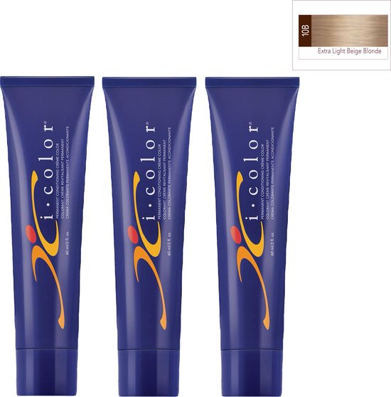 ISO i color Permanent Conditioning Crème Color 60ml 10B (10.8) Extra Light Beige Blonde x 3 tubes - afbeelding 1