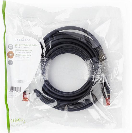 CAT6 Netwerkkabel - RJ45 Male - RJ45 Male - S/FTP - 10.0 m - Rond - LSZH - Zwart - Envelop - afbeelding 2
