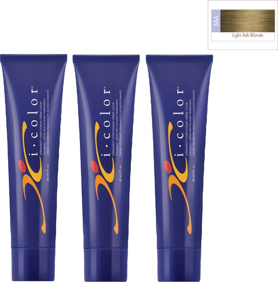 ISO i color Permanent Conditioning Crème Color 60ml 8AA Light Ash Blonde x 3 tubes - afbeelding 1