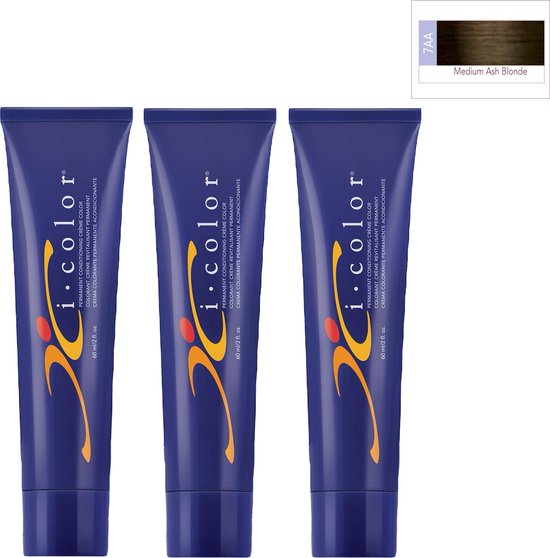 ISO i color Permanent Conditioning Crème Color 60ml 7AA Medium Ash Blonde x 3 tubes - afbeelding 1