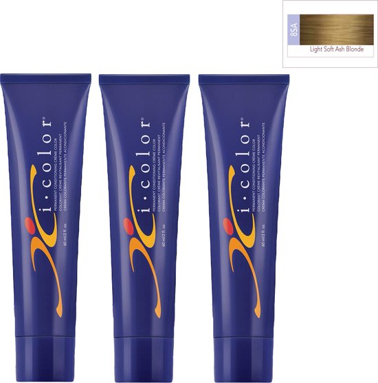 ISO i color Permanent Conditioning Crème Color 60ml 8SA Light Soft Ash Blonde x 3 tubes - afbeelding 1