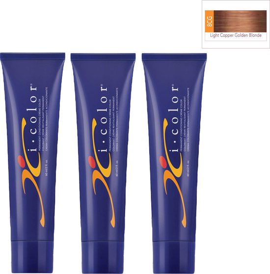 ISO i color Permanent Conditioning Crème Color 60ml 8CG ( 8.43) Light Copper Golden Blonde x 3 tubes - afbeelding 1