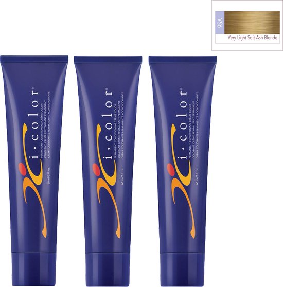 ISO i color Permanent Conditioning Crème Color 60ml 9SA Very Light Soft Ash Blonde x 3 tubes - afbeelding 1