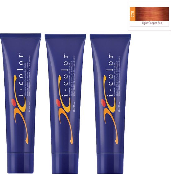 ISO i color Permanent Conditioning Crème Color 60m 7CR Light Copper Red x 3 tubes - afbeelding 1