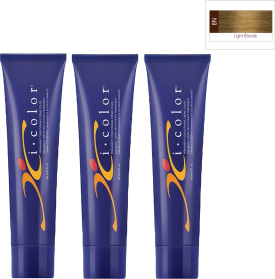 ISO i color Permanent Conditioning Crème Color 60ml 8N Light Blonde x 3 tubes - afbeelding 1