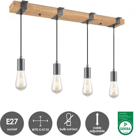 Home Sweet Home - Landelijke Hanglamp Denton - geschikt voor E27 LED lichtbron - 3 lichts hanglamp gemaakt van Hout - 70/14/110cm - Pendellamp - afbeelding 11