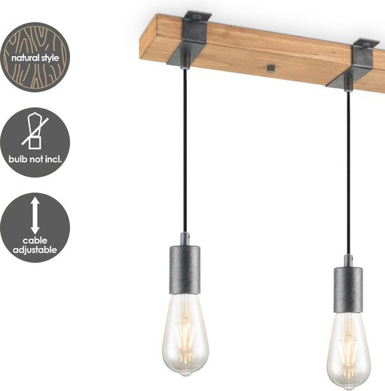 Home Sweet Home - Landelijke Hanglamp Denton - geschikt voor E27 LED lichtbron - 3 lichts hanglamp gemaakt van Hout - 70/14/110cm - Pendellamp - afbeelding 8